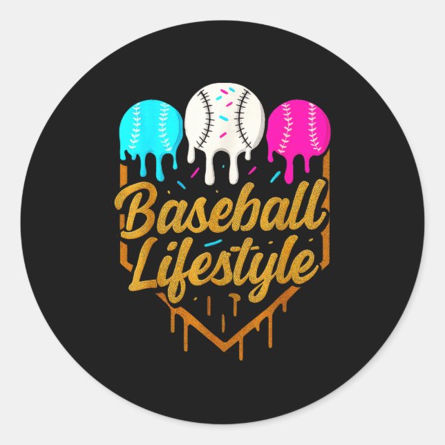 Pegatina Redonda Baseball Lifestyle, Baseball Drip Icecream  (Anverso)
