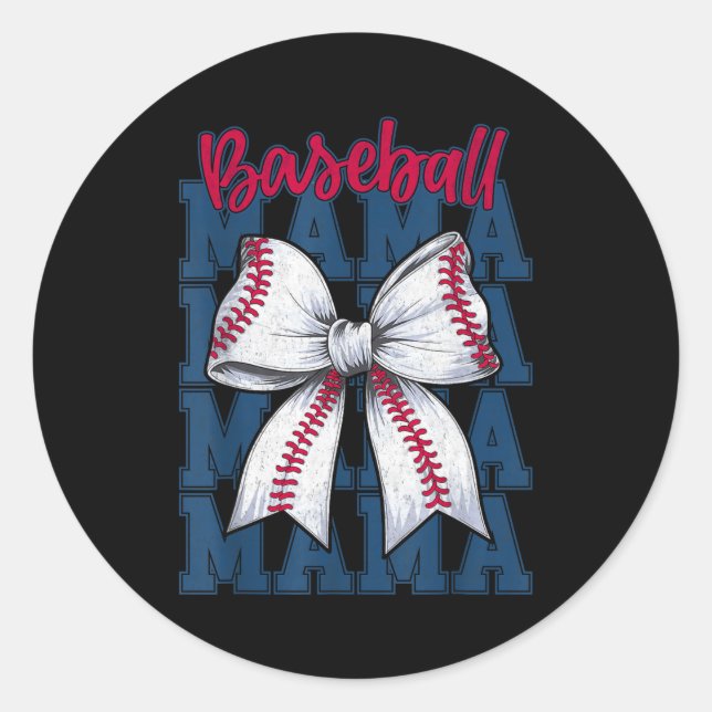 Pegatina Redonda Baseball Mama Coquette Bow Game Day Baseball Mom M (Anverso)