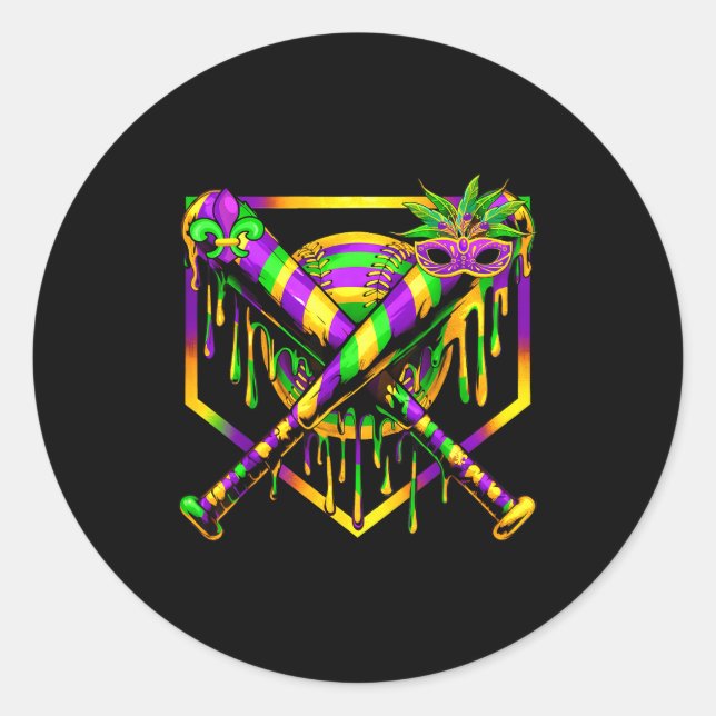 Pegatina Redonda Baseball Mardi Gras Carnival Party Mask Ice Cream  (Anverso)