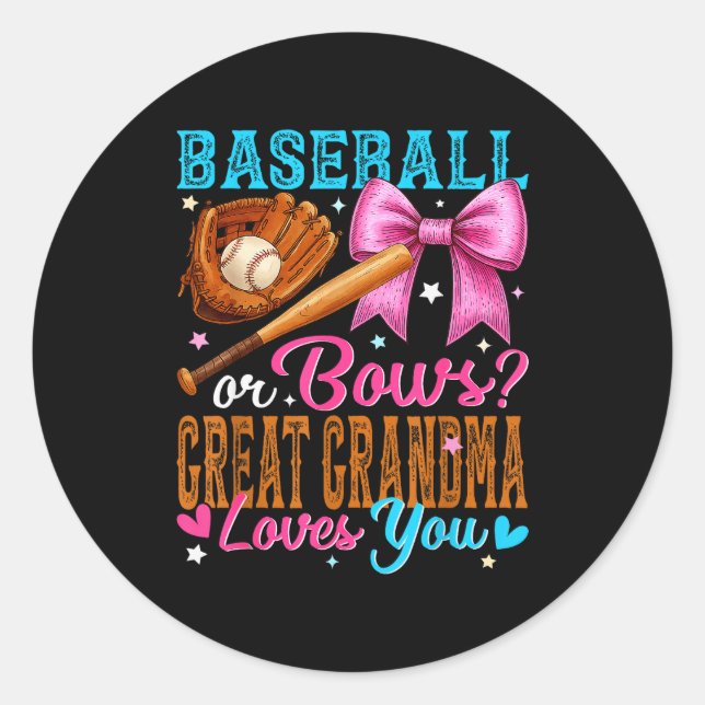 Pegatina Redonda Baseball Or Bows Great Grandma Loves You Gender Re (Anverso)