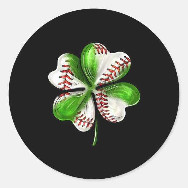 Pegatina Redonda Baseball Shamrock St Patrick's Day Clover With Bas (Anverso)