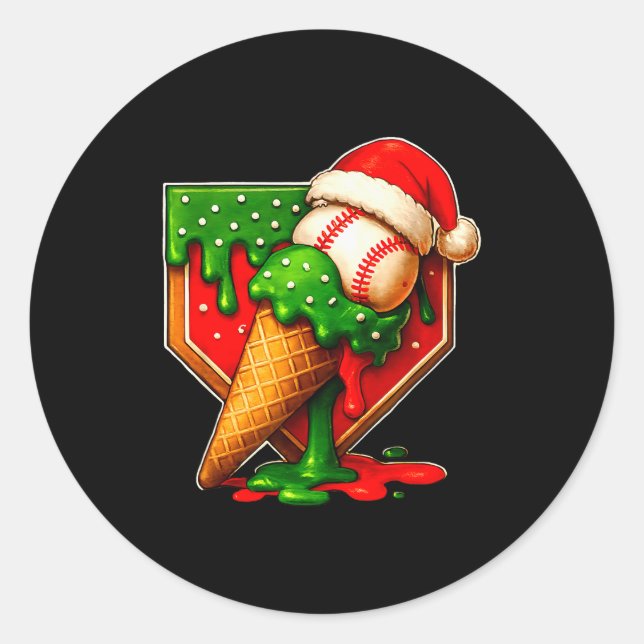 Pegatina Redonda Baseball Xmas Christmas Baseball Ice Cream Drip Bo (Anverso)