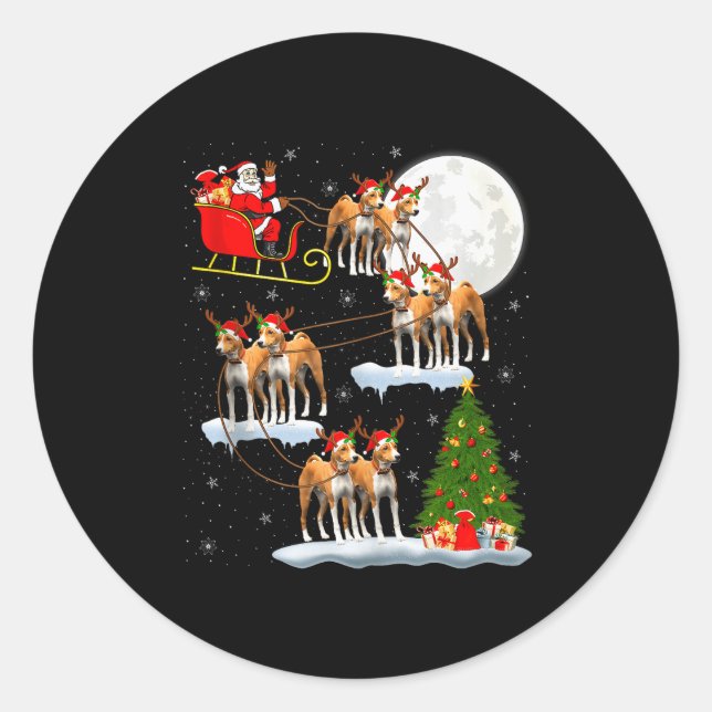 Pegatina Redonda Basenji Dog Santa Sleigh Flying Funny Magical Chri (Anverso)