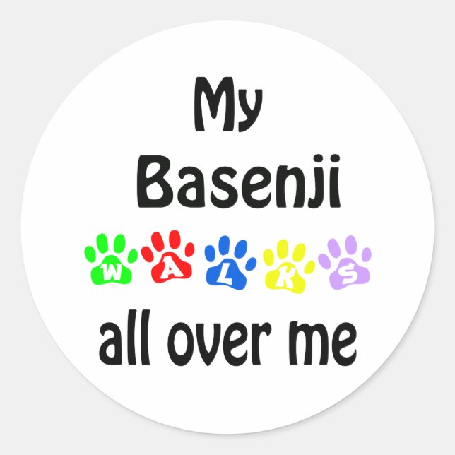 Pegatina Redonda Basenji Walks Design (Anverso)