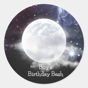 Pegatina Redonda Bash de cumpleaños de un niño del espacio exterior