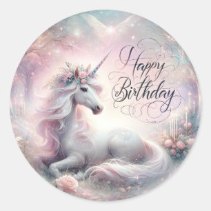Pegatina Redonda Bash de cumpleaños de Unicornio mágico: Pegatinas