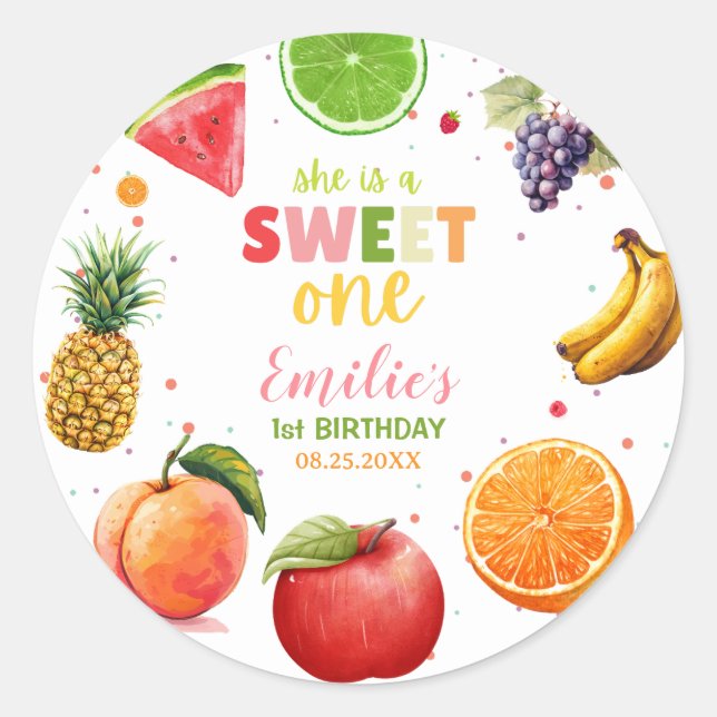 Pegatina Redonda Bash de cumpleaños, Fiesta de verano (Anverso)