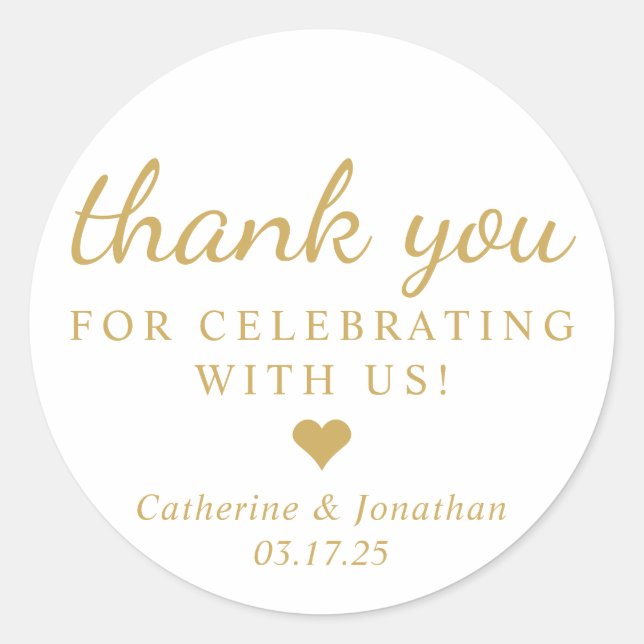 Pegatina Redonda Basic Gracias Por Celebrar El Favor De La Boda De  (Anverso)