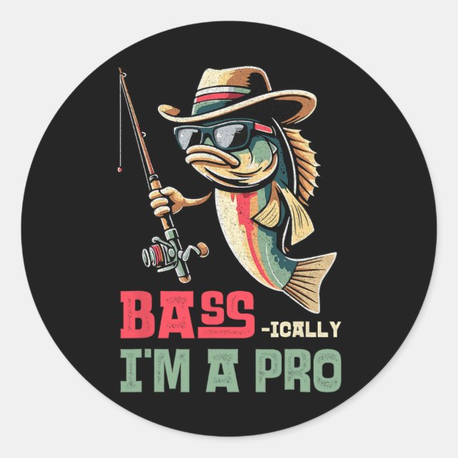 Pegatina Redonda Básicamente soy un profesional amantes de la pesca (Anverso)