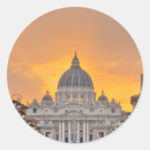 Pegatina Redonda Basílica de San Pedro al atardecer, Ciudad del Vat