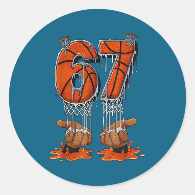 Pegatina Redonda Basketball 67 Six Seven Funny Gen Alpha Meme Drip  (Anverso)