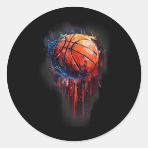 Pegatina Redonda Basketball Artwork Basketball Hoop Watercolor Coló