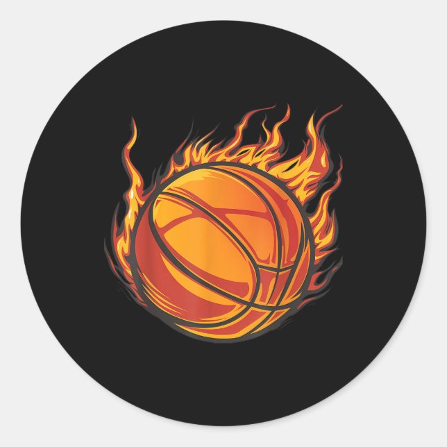 Pegatina Redonda Basketball Artwork Basketball Lover Flaming Hot Dr (Anverso)