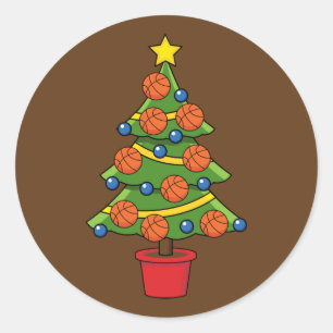 Pegatina Redonda Basketball Christmas Tree