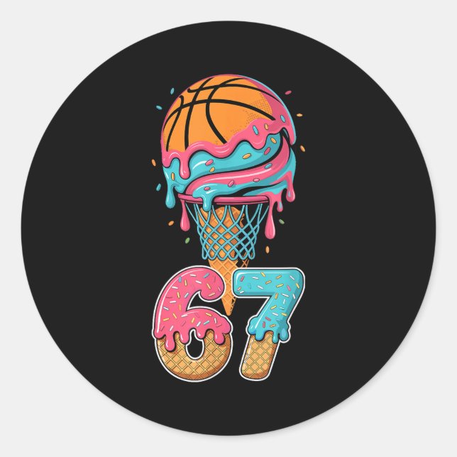 Pegatina Redonda Basketball Drip Number 67 Player 67th Birthday Ice (Anverso)