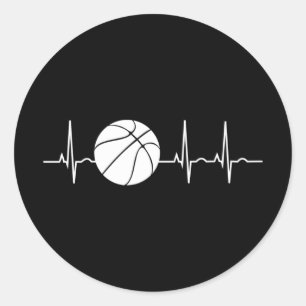 Pegatina Redonda Basketball Heartbeat Ekg entrenador de baloncesto