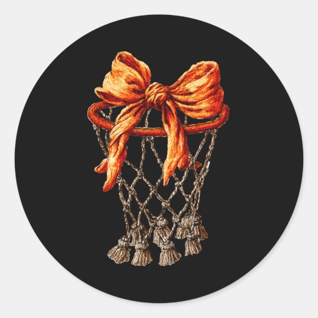 Pegatina Redonda Basketball Hoop Net Coquette Bow Basketball Player (Anverso)