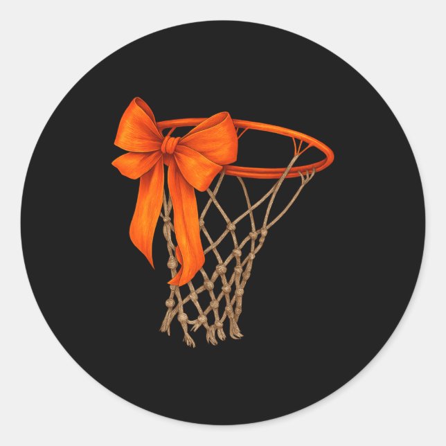 Pegatina Redonda Basketball Hoop With Bow Cute Basketball Aesthetic (Anverso)