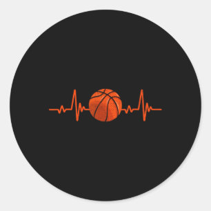 Pegatina Redonda Basketball Lover Heartbeat Vintage Retro Basketbal