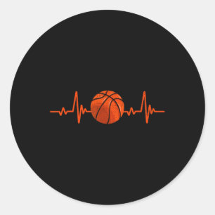 Pegatina Redonda Basketball Lover Heartbeat Vintage Retro Basketbal