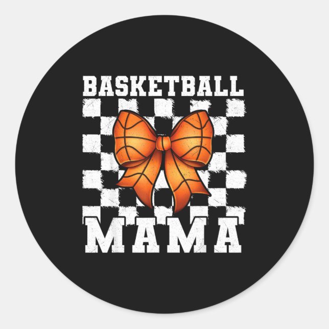 Pegatina Redonda Basketball Mama Coquette Bow Game Day Funny Srts L (Anverso)