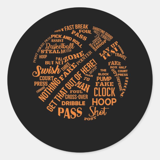 Pegatina Redonda Basketball Terms Motivational Word Cloud (Anverso)