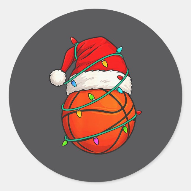 Pegatina Redonda Basketball With Santa Hat Funny Christmas Xmas Gif (Anverso)