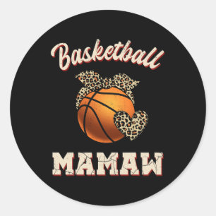 Pegatina Redonda Básquetbol Mamaw Bandana Leopard Heart Fans Madre