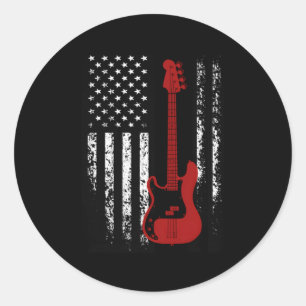 Pegatina Redonda Bass Guitar American Flag Bass Guitar