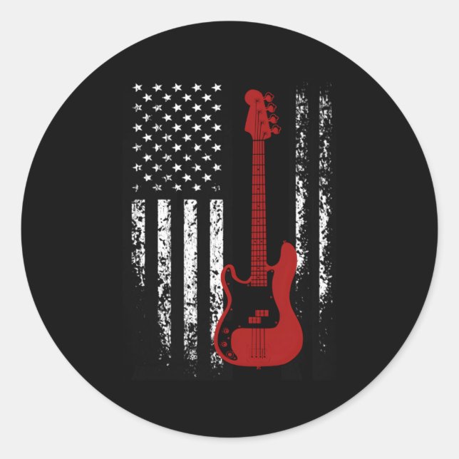 Pegatina Redonda Bass Guitar American Flag Bass Guitar (Anverso)