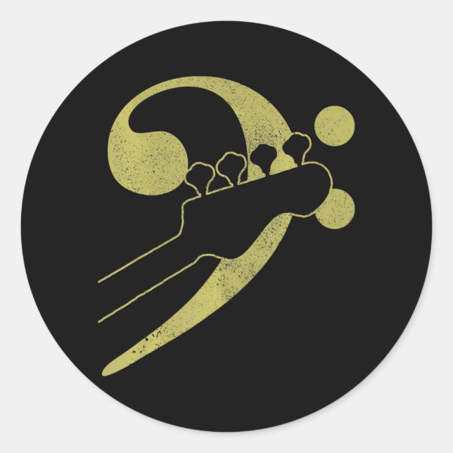 Pegatina Redonda Bass Guitar Clef Battend Músico Bass (Anverso)