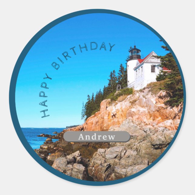 Pegatina Redonda Bass Harbour Lighthouse Birthday Acadia NP (Anverso)