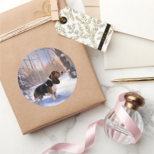 Pegatina Redonda Basset Hound Let It Snow Navidades