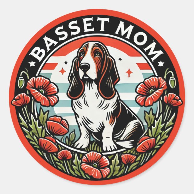 Pegatina Redonda Basset Mom                                         (Anverso)