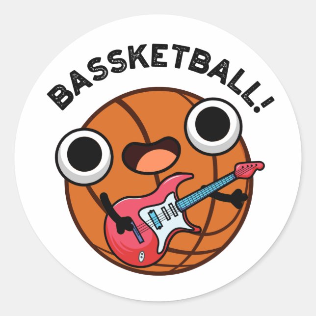 Pegatina Redonda Bassketball Funny Baloncesto Music Pun (Anverso)