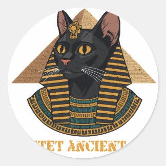 Pegatina Redonda Bastet Diosa Gata del Antiguo Egipto Arte Antiguo