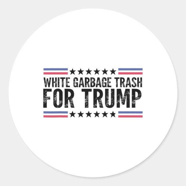 Pegatina Redonda Basura blanca para Trump vota por Presi (Anverso)