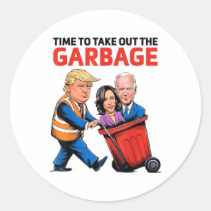 Pegatina Redonda Basura Graciosa Para Trump 2024 - Momento De Sacar