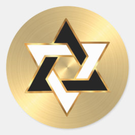 Pegatina Redonda Bat Mitzvah Black White Star of David on Gold