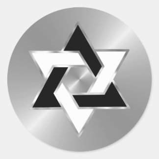 Pegatina Redonda Bat Mitzvah Black White Star of David on Silver