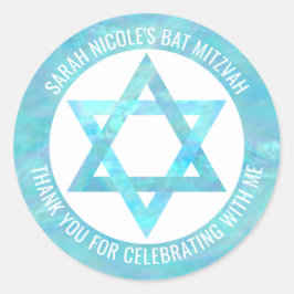 Pegatina Redonda Bat Mitzvah Blue Opal Star Of David Gracias