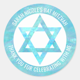 Pegatina Redonda Bat Mitzvah Blue Opal Star Of David Gracias