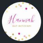 Pegatina Redonda BAT MITZVAH bonito glam confetti spot oro rosa<br><div class="desc">por kat massard >> https://linktr.ee/simplysweetpaperie <<<** NOTA - EL EFECTO DE RELIEVE METALIZADO DORADO BRILLANTE ES UNA IMPRESIÓN IMPRESA *** - - - - - - - - - - - CONTACTE CONMIGO para el personalizado "tipo de efecto de Relieve metalizado de oro falso" Me encanta el diseño, pero le...</div>