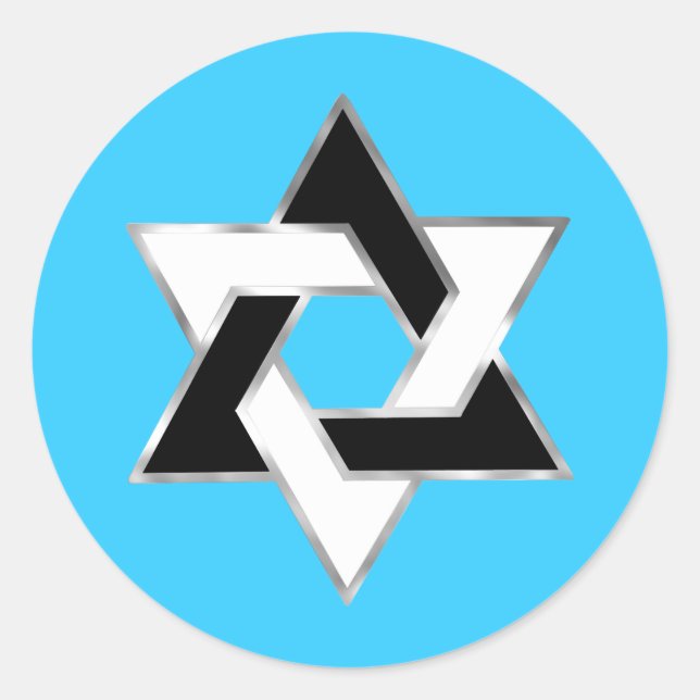 Pegatina Redonda Bat Mitzvah Estrella blanca negra de David en cual (Anverso)