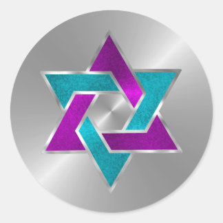 Pegatina Redonda Bat Mitzvah Estrella morada turquesa David Silver