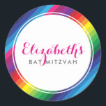 Pegatina Redonda BAT MITZVAH moderna y colorida banda brillante arc<br><div class="desc">por kat massard >>> https://linktr.ee/simplysweetpaperie <<< Ama el diseño,  pero me gustaría ver algunos cambios - otro esquema de color,  producto,  agregar una foto o adaptado para una ocasión diferente - no hay preocupaciones simplemente contáctame,  kat@simplysweetPAPERIE.com - ¡estoy encantado de ayudar!</div>