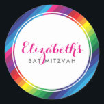 Pegatina Redonda BAT MITZVAH moderna y colorida banda brillante arc<br><div class="desc">por kat massard >>> https://linktr.ee/simplysweetpaperie <<< Ama el diseño,  pero me gustaría ver algunos cambios - otro esquema de color,  producto,  agregar una foto o adaptado para una ocasión diferente - no hay preocupaciones simplemente contáctame,  kat@simplysweetPAPERIE.com - ¡estoy encantado de ayudar!</div>