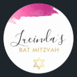 Pegatina Redonda BAT MITZVAH moderno lujo dorado dorado rosa negro<br><div class="desc">por kat massard >> WWW.SIMPLYSWEETPAPERIE.COM <<</div>