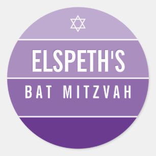 Pegatina Redonda BAT MITZVAH moderno negrita oscuro bloque violeta