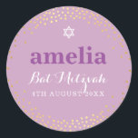 Pegatina Redonda BAT MITZVAH moderno rústico de oro confetti morado<br><div class="desc">por kat massard >> kat@simplysweetPAPERIE.com <<** NOTA - EL EFECTO DEL RELIEVE METALIZADO DORADO BRILLANTE ES UNA IMPRESIÓN IMPRESA *** - - - - - - - - - - - - - - - - - - - - - - - - - - - - - - -...</div>